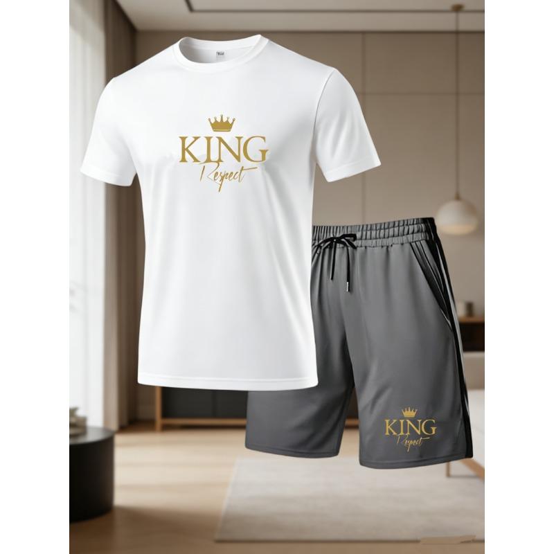 Men's Summer Casual Sportswear Round Neck Short Sleeved T-shirt Shorts 2-piece Set Men's Short Sleeved T-shirt and Shorts Set