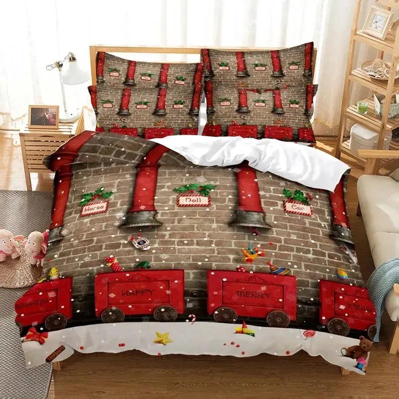 Christmas Bedding Set Duvet Cover Polyester Comforter Cover Pillow Case 3D Queen King Double Full Twin Single Bedroom