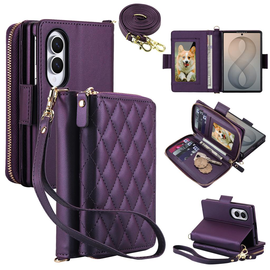 Crossbody Multi Cards Solt Zipper Flip Leather Phone Case for For Samsung Galaxy Z Fold8 Fold 8 Wide Shockproof Book Stand Cover