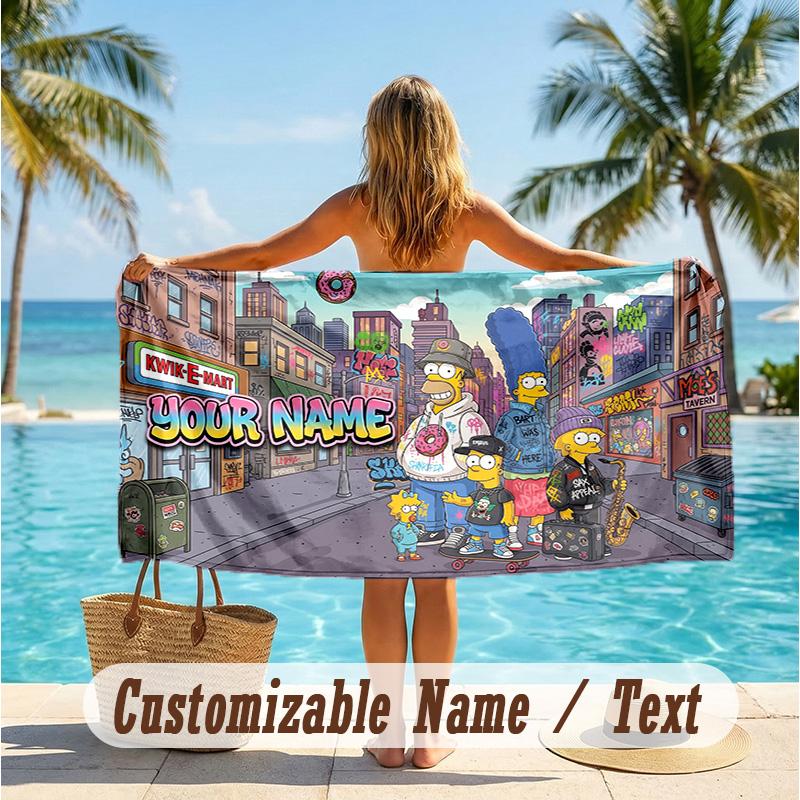 Custom Text Beach Towel, Soft Absorbent Swimming Multi-use TowelThe Simpsons