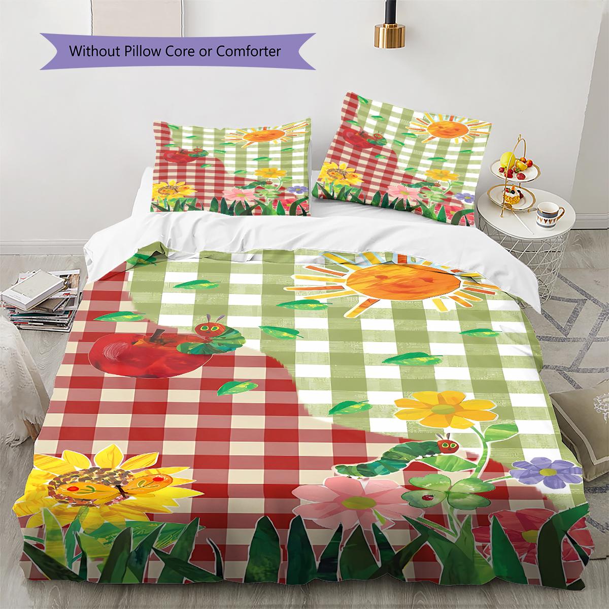 

The Very Hungry Caterpillar Pattern Bedding,Quilt Set Quilt Cover Pillowcase Home Birthday Gift (1 * duvet cover + 2 * pillowcase, without core) 140x200cm