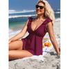 CHARMLEAKS Women Tankini Top Ruffled Shoulder Bathing Suit Top V Neck Swimsuit Top Flowy Bikini Tank Top