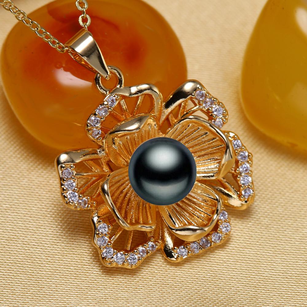 

SENIKO натуральный пресноводный большой жемчуг в стиле барокко ожерелья для женщин модный цветок кулон с кубическим цирконием с цепочкой подарок на день рождения чёрный