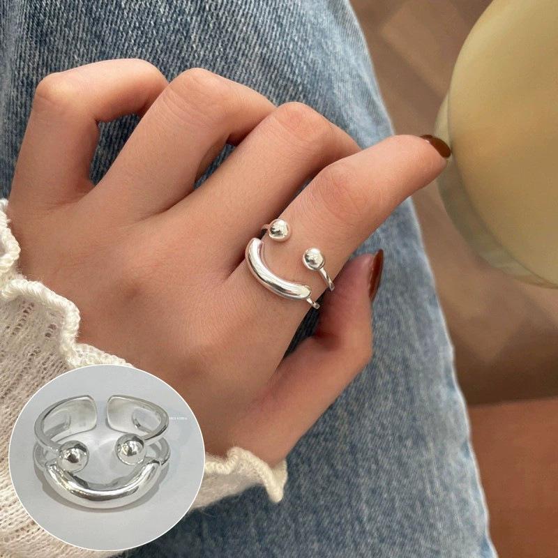 S925 Silverpläterad minimalistisk flerlagers öppen ring för kvinnor