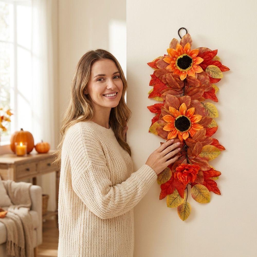 UV Resistant Autumn Sunflower Wall Hanging Front Door Artificial Floral Home Indoor Decor