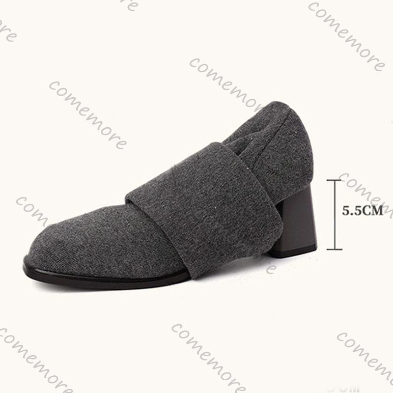 Comemore Versatile Square Head Thick High Heels Sock Boots for Women Spring Autumn Pearl Slip On Mid-calf Botas Female