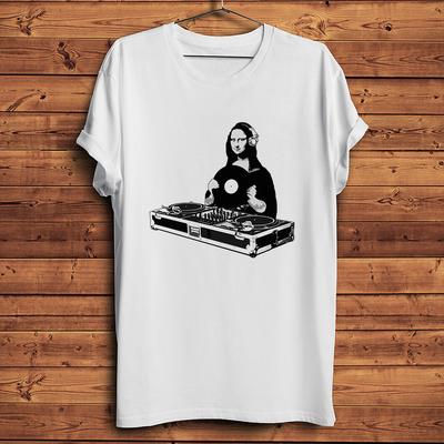 DJ Mona Lisa Da Vinci MonaLisa Funny Humorous T ShirtHomme White Casual Short Sleeve TshirtStreetwear Unisex Tee Breathable
