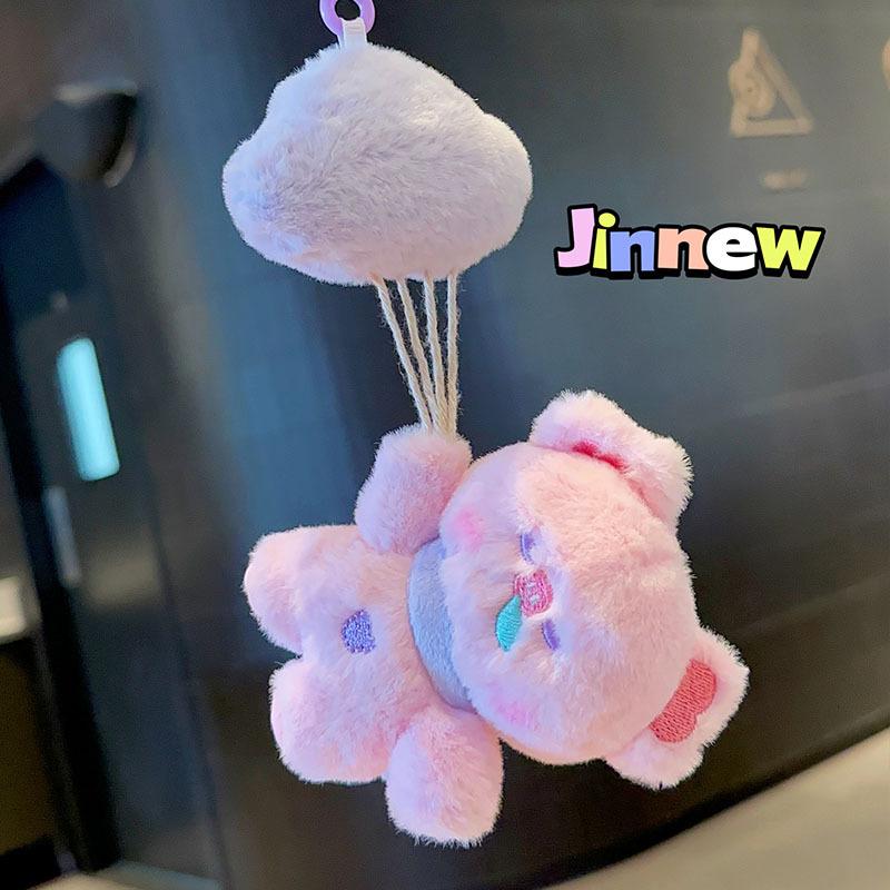 Fuzzy Bear Keyring, Adorable Plush Pendant with Scarf & Parachute Accessory,Cute Parachute Bear Plush Keychain