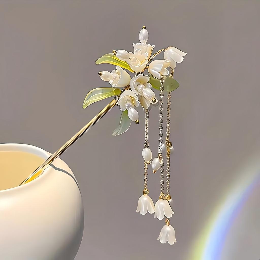 1pc White Lily of the Valley Hairpin Fairy Tassels Ancient Style  Chinese Style Headwear Handmade Hair Accessories Hair Needle