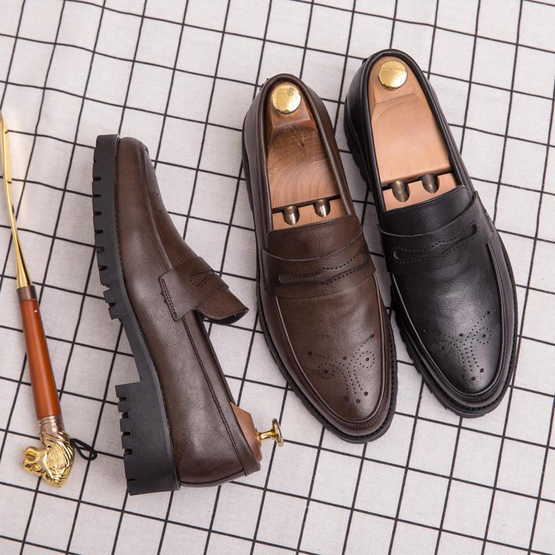 Men Leather Shoes Slip-On Fashion Casual Leather Soft Man Shoes Thick Bottom Flat Classic Design Big Size 38-47