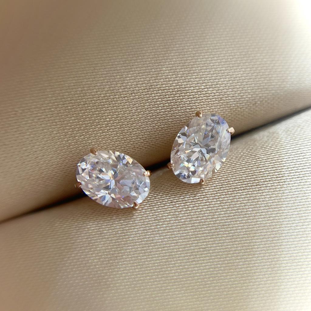 925 Sterling Silver Electroplated 18K Gold Oval Zircon Earrings for Women Fashion Temperament Jewelry Gift