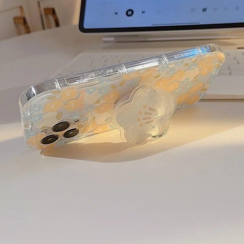 Husă de telefon din silicon cu flori drăguță, transparentă, pentru iPhone 15 14 13 12 11 Pro Max, husă de protecție moale, moale, antișoc, cu suport
