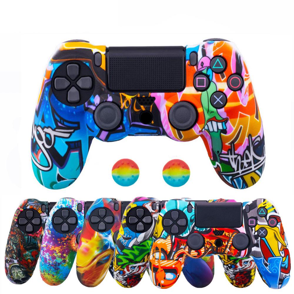 Weiche Silikon-Schutzhülle Kompatibel mit PS4 Game Controller Anti-Rutsch-Abdeckung Mit Daumenkappen
