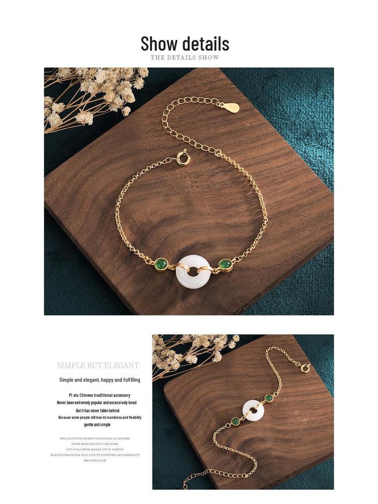 2021 Summer Palace-Style Hanfu Accessory: Women's Imitation Hetian Jade Safety Buckle Bracelet