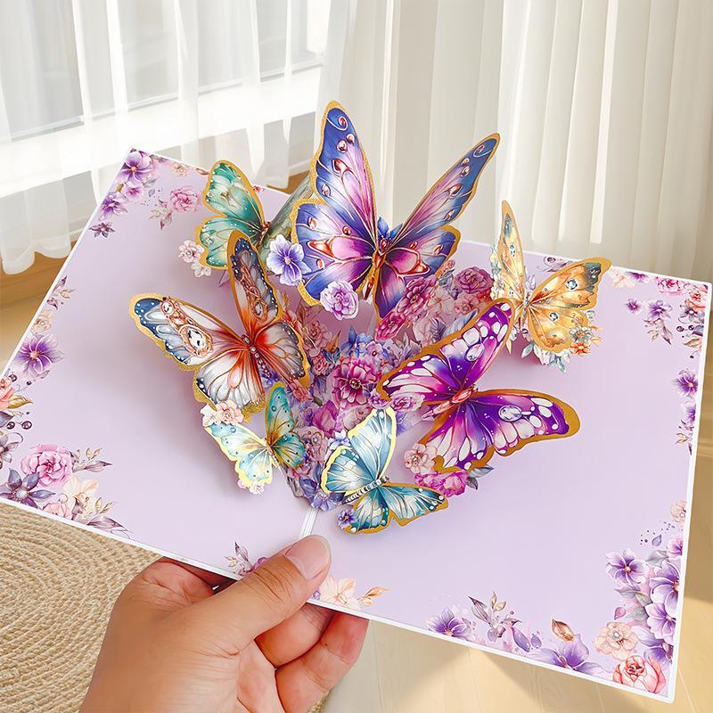 3D Fold Out Butterfly Flower Greeting Card Handmade High Quality Paper Up Card for Graduation Business Holiday Gifts