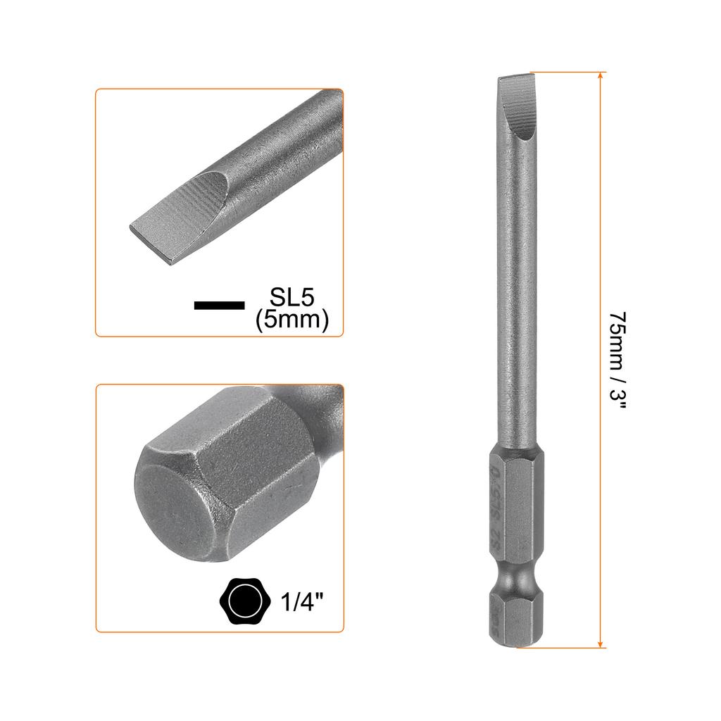 1/5/10pcs Magnetic Slotted Screwdriver Bits SL2 SL3 SL4 SL5 SL6 S2 Flat Head Screwdriver Bit 1/4" Hex Shank Screw Driver Bits