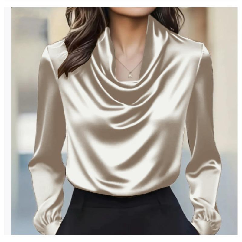 

2026 Fashion and Elegant Loose Casual Swing Neck Blouse Women New Simple Long Sleeve Shirt Solid Color Spring Sutumn Office Lady Tops XXL