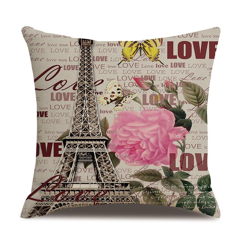 Linen Pillowcase American Rustic Rose Sofa Cushion Cover Retro Style Car Home Soft Decoration