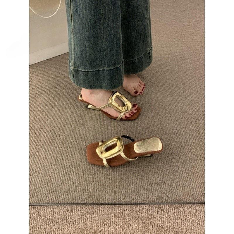Niche Design Sense Metal Buckle Wedge Slippers Women's Summer Wear 2025 New Open-toed Beautiful High Heels Sandals