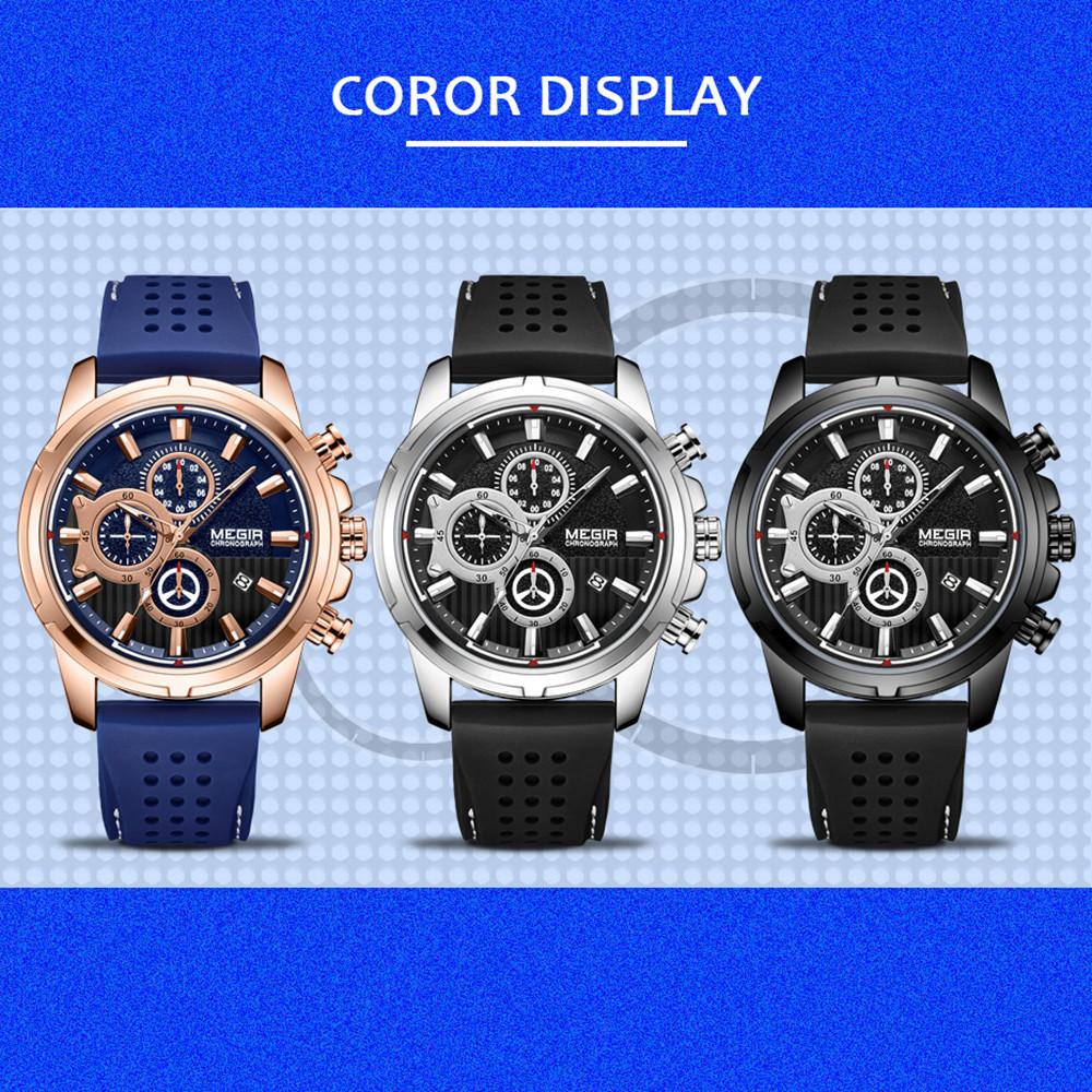 Relogio Masculino MEGIR Ny Sport Chronograph Silikon Herreklokker Toppmerke Luksus Quartz Clock Vanntett Big Dial Watch Herre