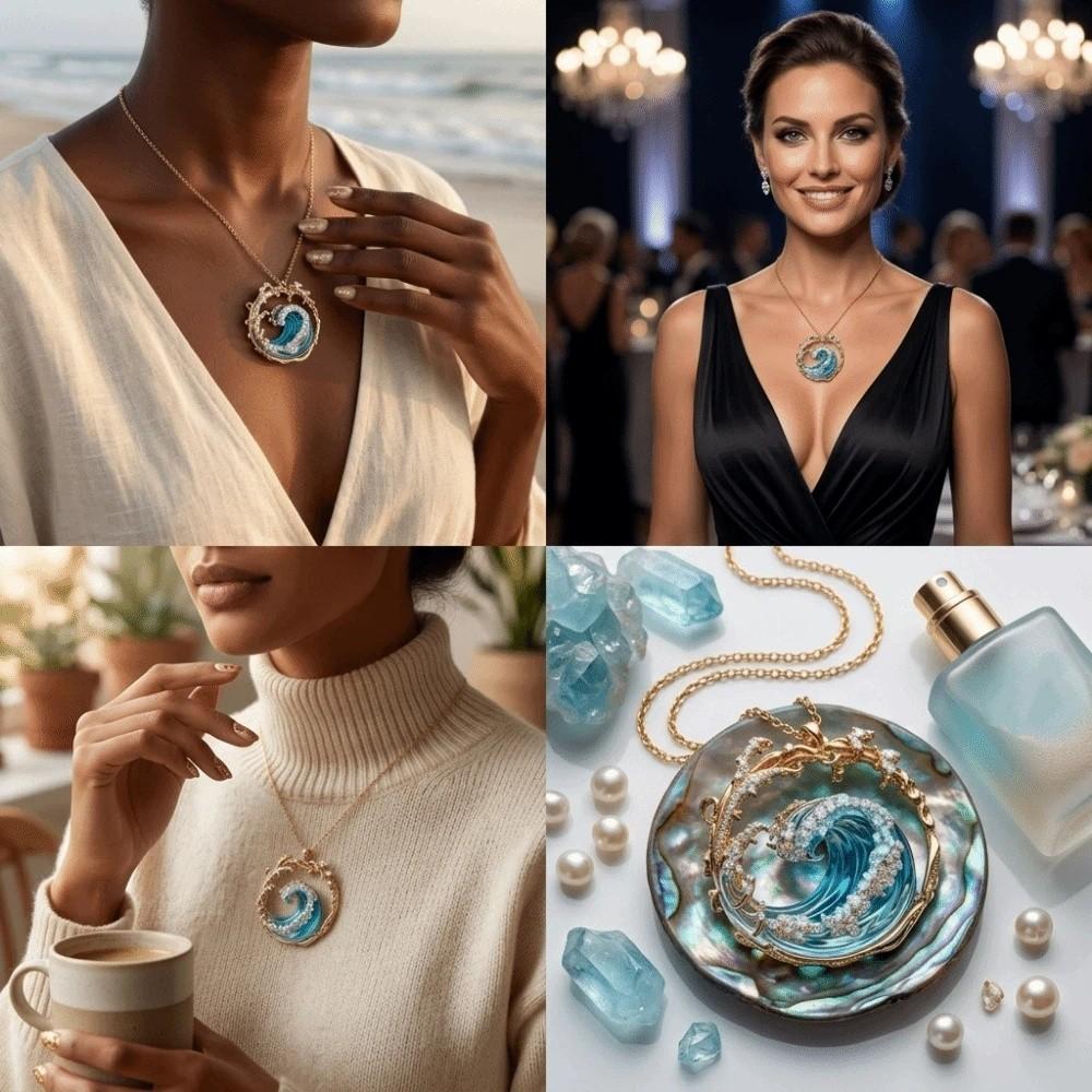 Creative Sea Oath Necklace Ocean Style Spindrift Jewelry Wave Pendant Necklace Daily Wear