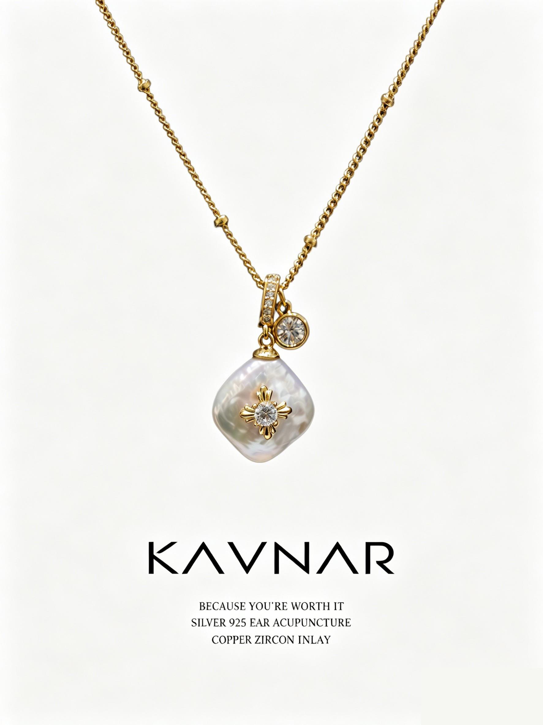 KAVNAR Elegant Pendant Necklace Gold Plated Baroque Pearl Cubic Zirconia Jewelry for Women Daily Wear