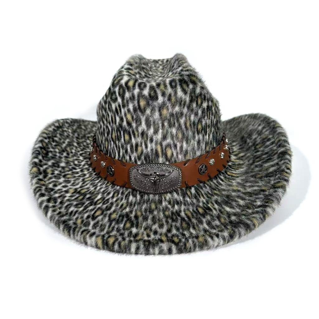 New Western Cowboy Hat Autumn and Winter Retro Bull Head Accessories Woolen Top Hat European and American Style Men's and Women's Jazz Hat