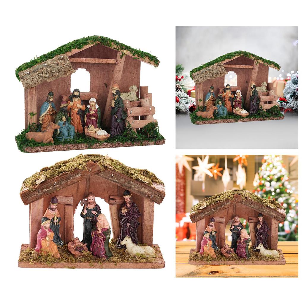 Resin Christmas Nativity Scene Set Collectible Sculpture Elegant Decoration Aesthetic Ornament for Living Room Decor