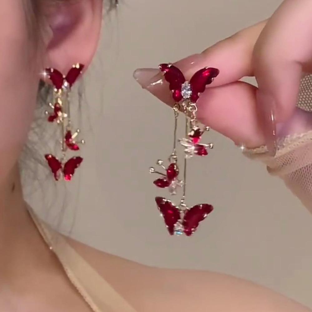 

Exquisite The Wizard of Oz Butterfly Zircon Long Dangle Earrings for Women New Trendy Red Acrylic Temperament Ear Jewelry Gift червоний