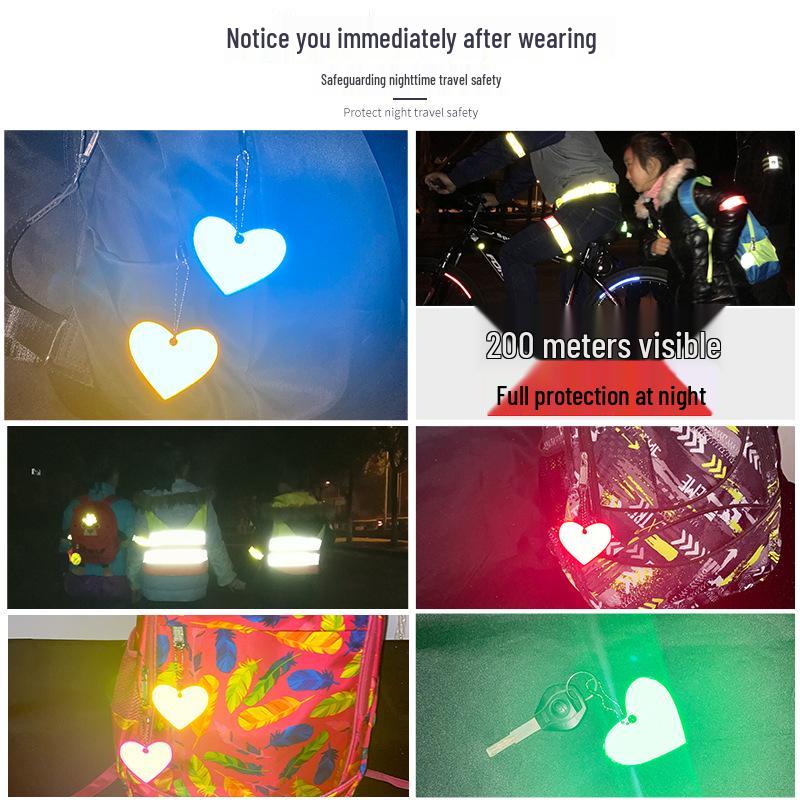 Milai Reflective Heart Pendant Keychain - Student Backpack Safety Ornament