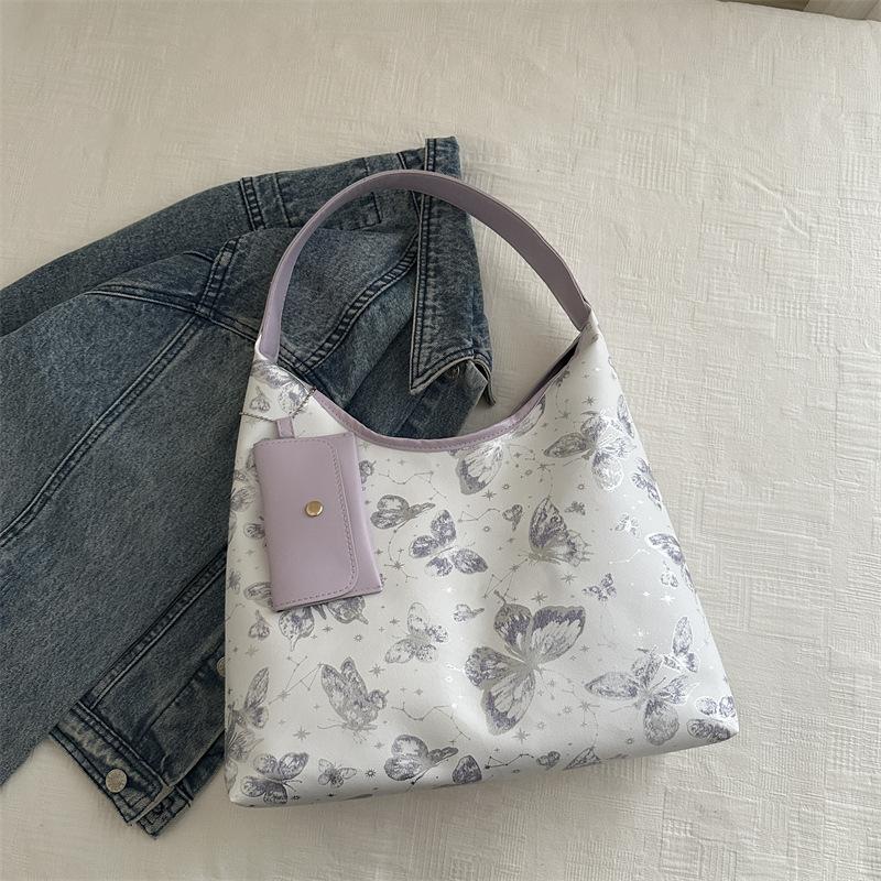 High-value Butterfly Printed Tote Bag Women's 2025 Summer New Large-capacity Underarm Bag Versatile Shoulder Bag