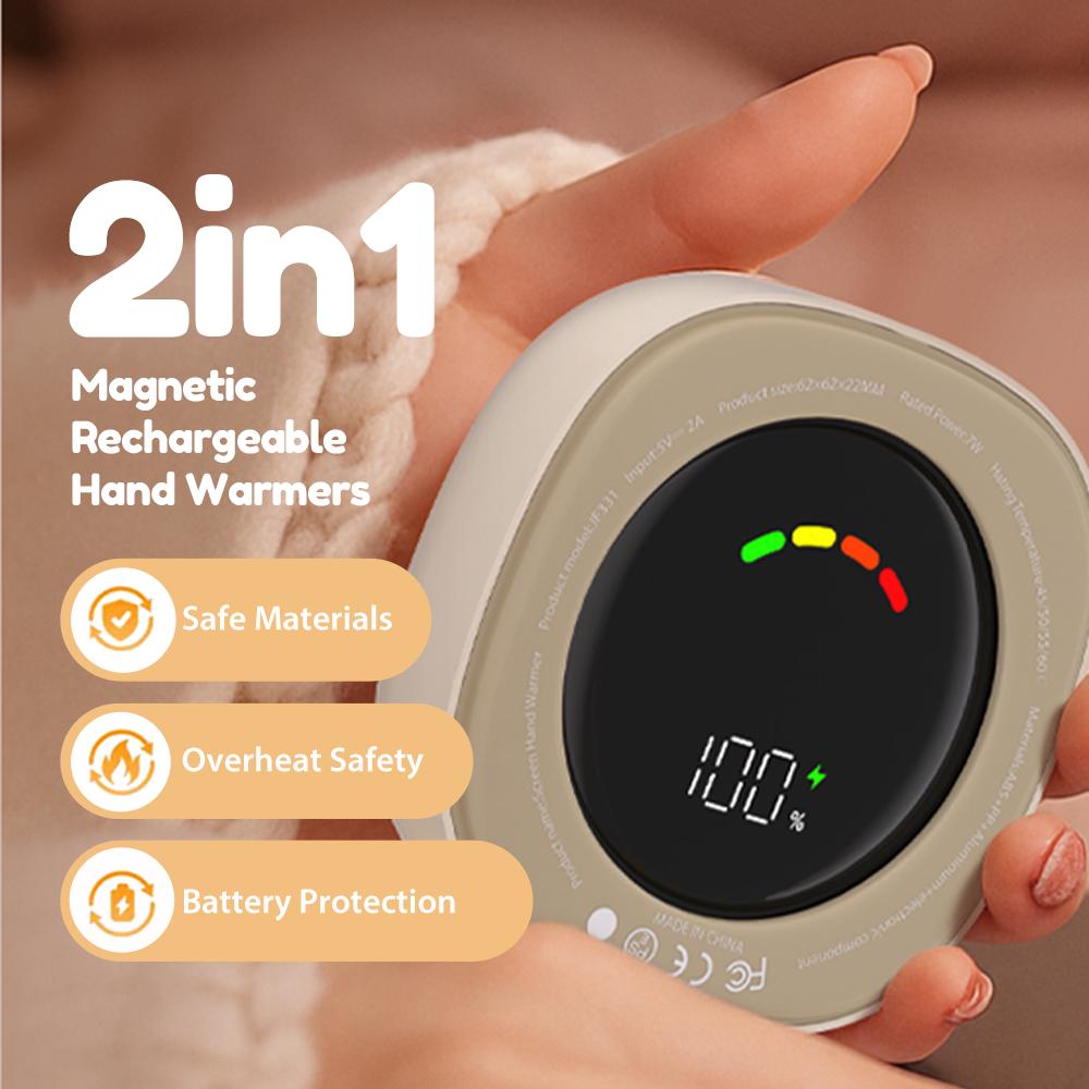 2-in-1 Electric Hand Warmer USB Rechargeable 4000mAh Power Bank Mini Handwarmer Double Side Heating for Home Office Use
