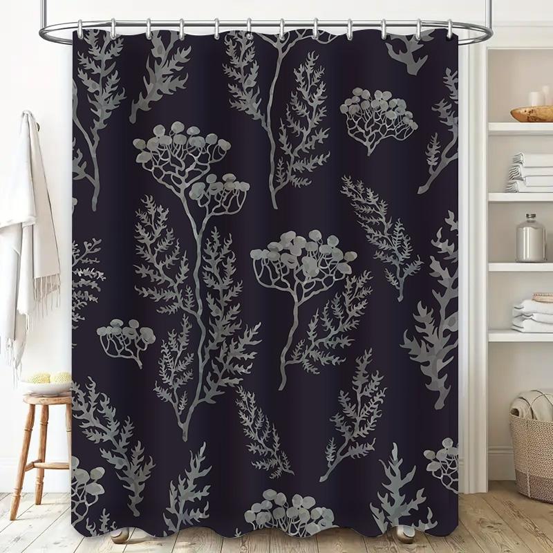 Modern Floral Shower Curtain Fabric Waterproof Bathroom Decor Printing Home Decoration Black Grey