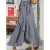 European and American Plaid High-Waisted Lace-up Ruffle Hem Asymmetrical Skirt