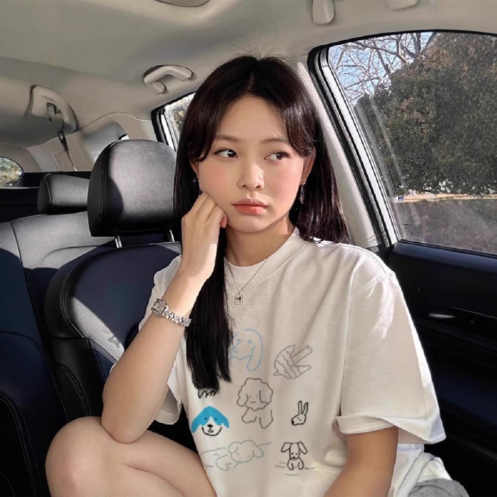 Pure Cotton White Shoulder Short-sleeved T-shirt Women's New Design Sense Niche American Trendy Cartoon Half-sleeved Top