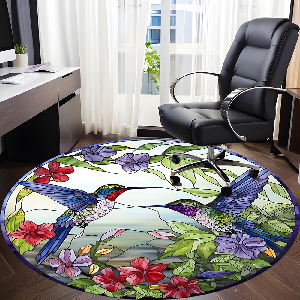 1pc Hummingbirds Stained Glass Chair Carpet for Office, Non slip, Soft and Durable Office Rug