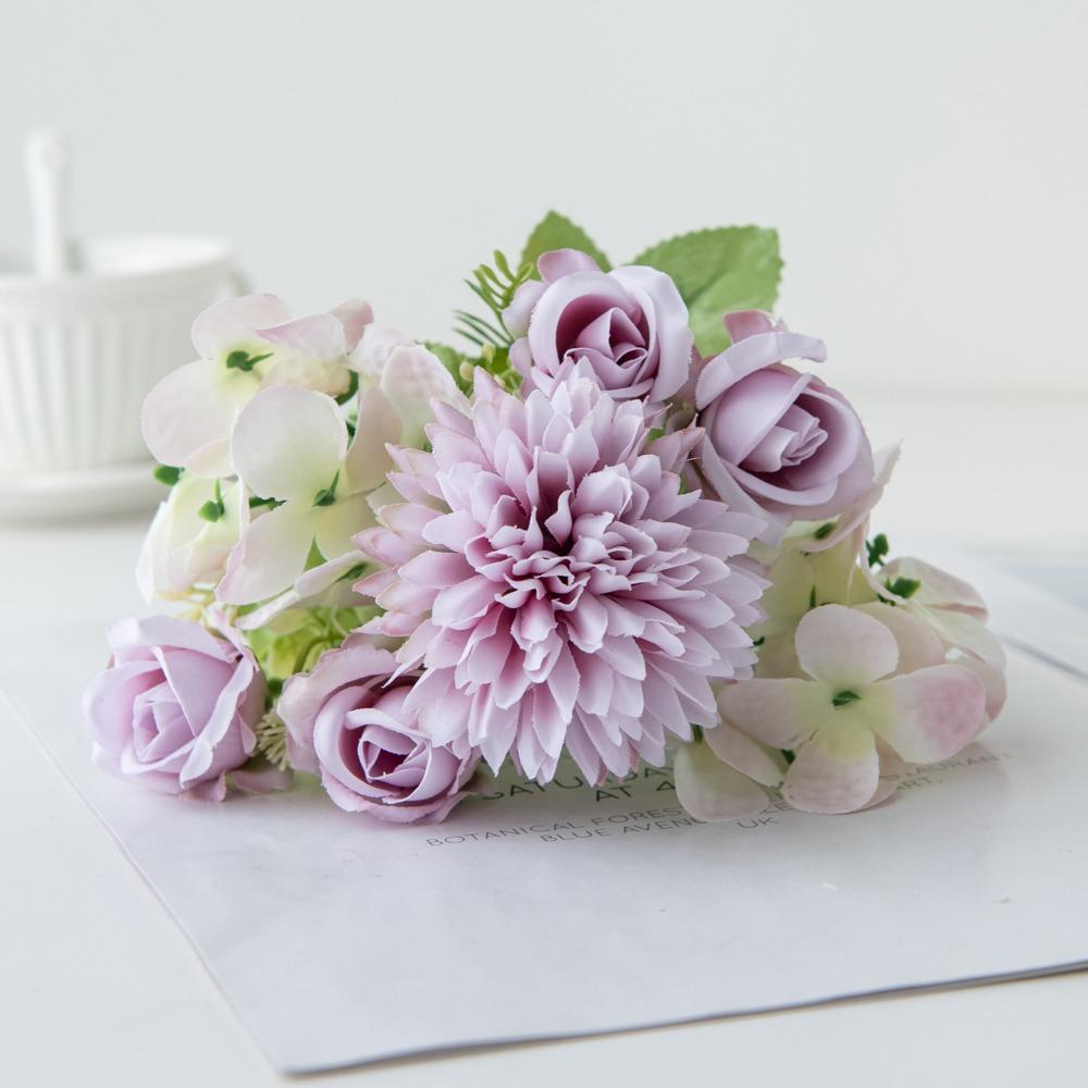 Wedding Wreath Artificial Rose Flower Colorful Bridal Bouquet Silk Hydrangea  Wedding Arrangements