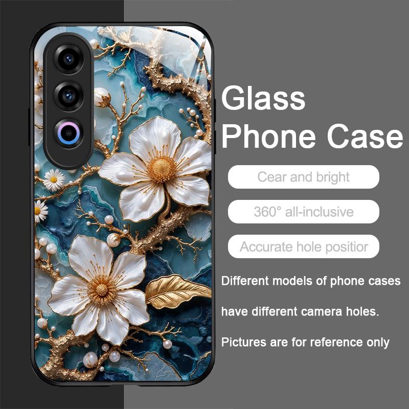 White Camellia Flower Marble Texture Tempered Glass Phone Case for OnePlus 13R 12 11 10 9 Nord CE4 3 2 Lite ACE2 ACE3 Pro Cover