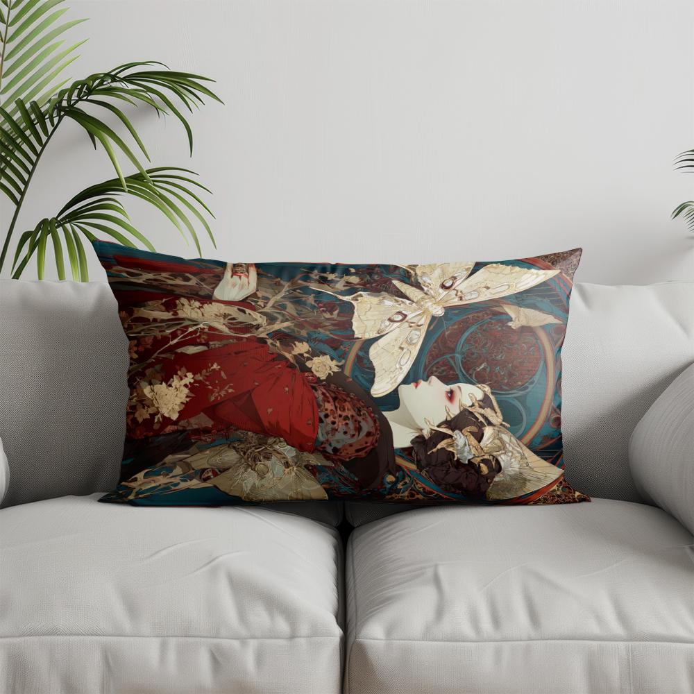 Home Decor Elegant Gold Floral Rectangle Pillow Suitable For Sofa Bedroom Car Pillow Cover Cushion Rectangular Back Cushion