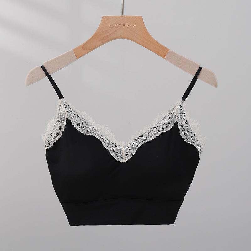 Pure Sexy Hot Girl Lace Sling Vest for Women In Summer with Breast Pads and Slim Fit and Slim Strap Top
