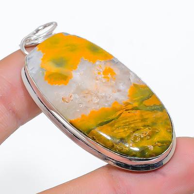 Natural Ocean Jasper Gemstone Handmade 925 Sterling Silver Pendant 2.36" L4k87