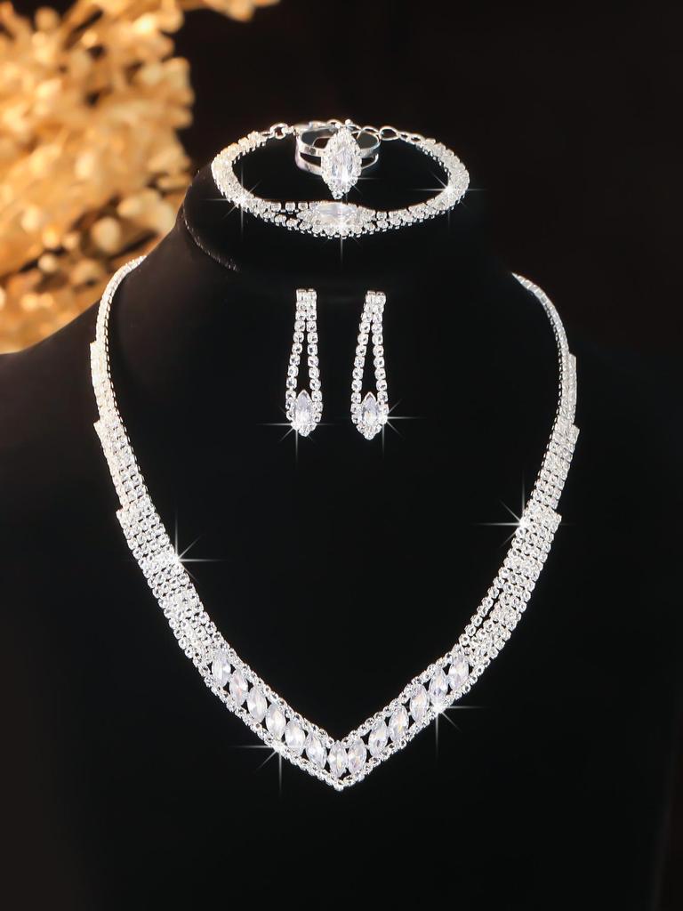 European Style Diamond-Inlaid Evening Necklace & Jewelry Set for Brides