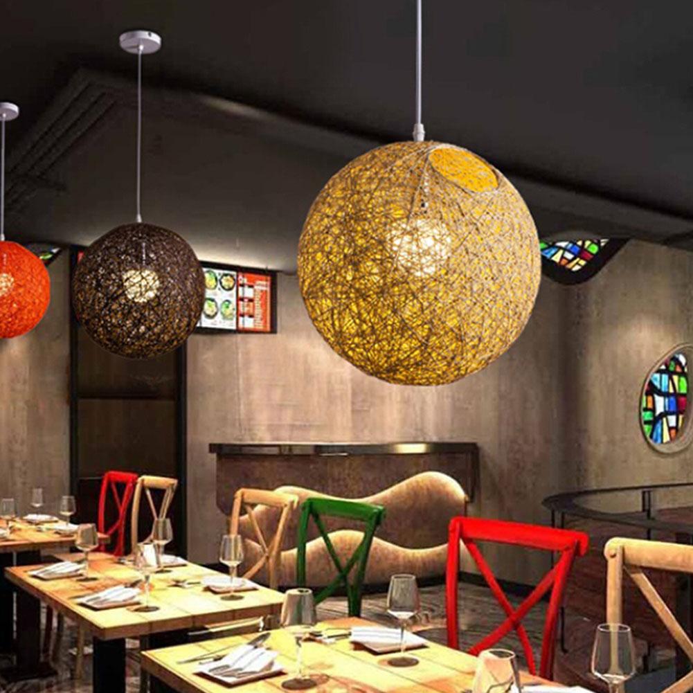 20cm Rattan Ball Lampshade Light Case Hanging Pendant (No Light Source) with E27 Suspension Wire & Round Sucking Disk