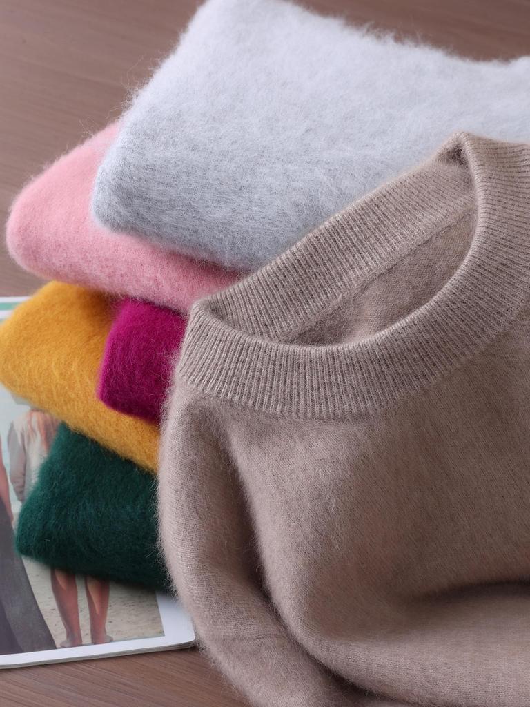 Maglione da donna taglie forti con scollo rotondo in visone e cashmere