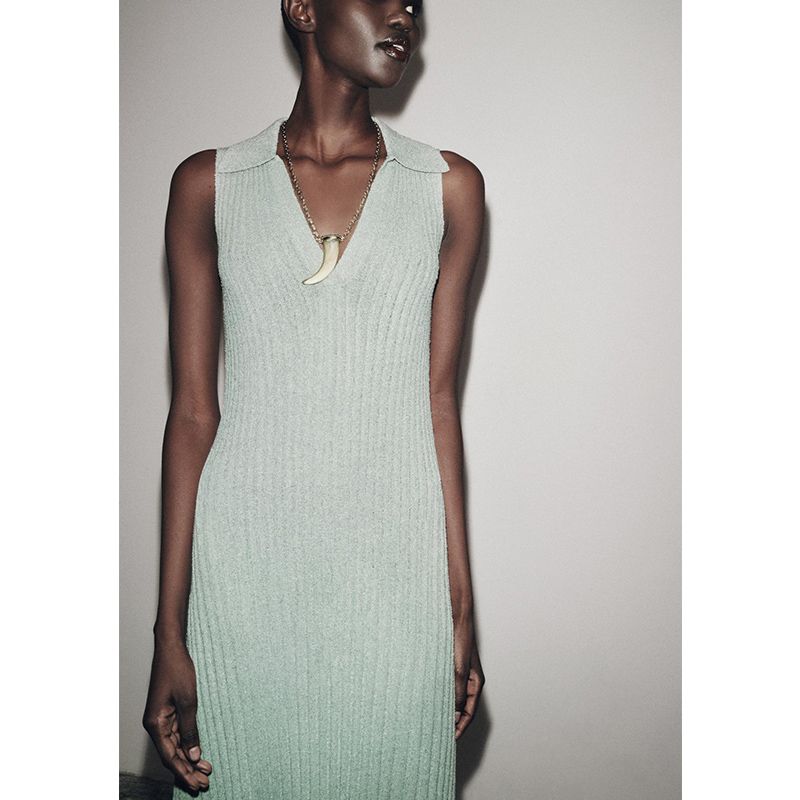 Summer New Product Women's Clothes Seaside Vacation Style Trim Knitting V-neck Sleeveless Long Dress 8779175