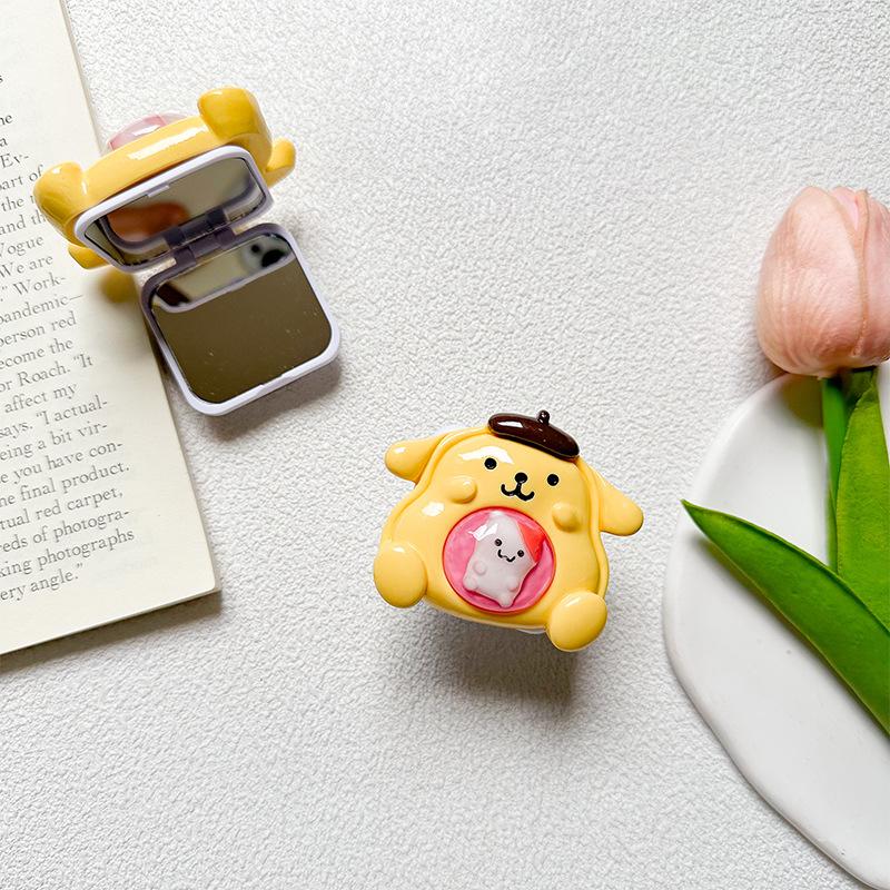 Cartoon Cute Mobile Phone Airbag Holder Puppy Flip Mirror Cat Makeup Mirror Portable Style Niche