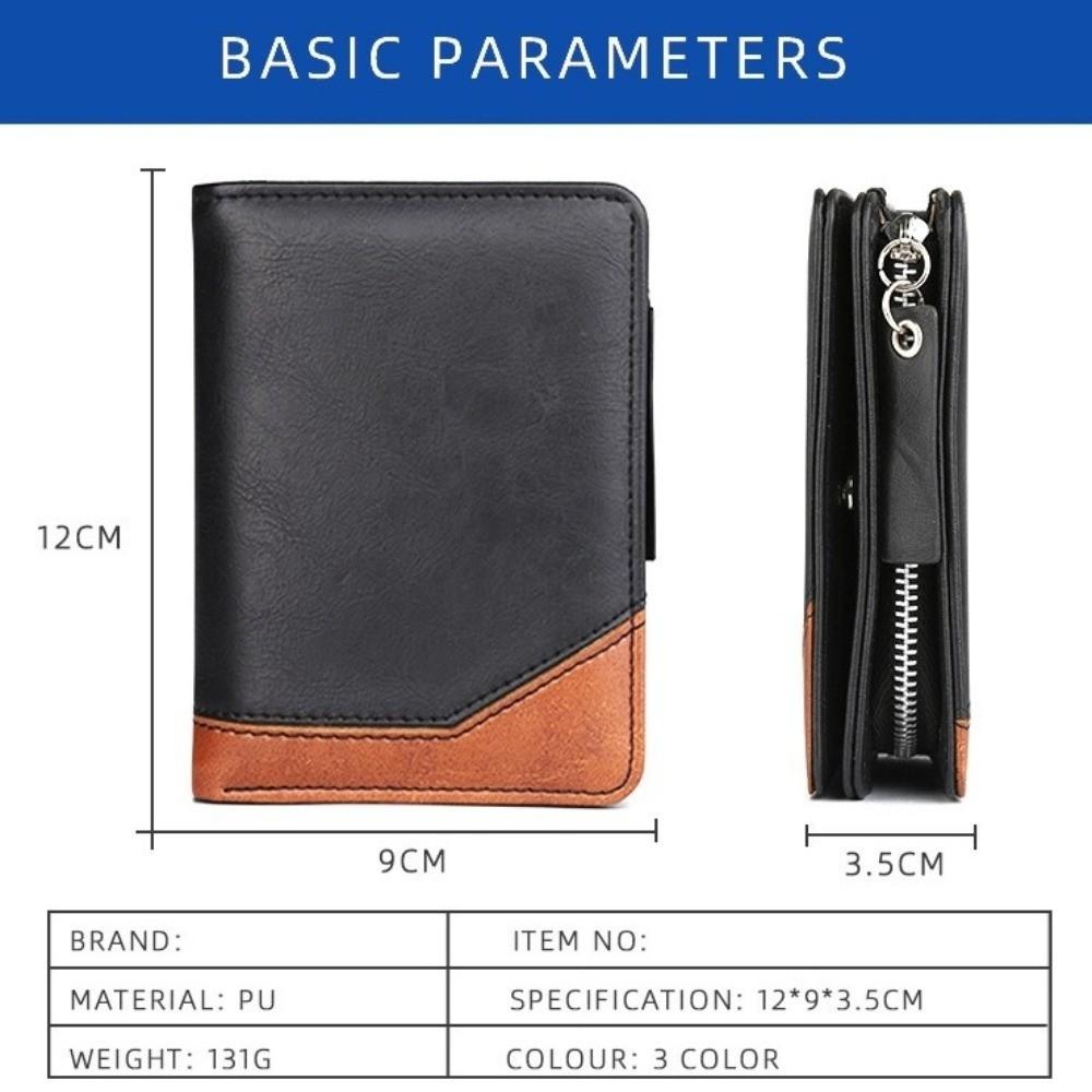 Color Blocking Business Clutch Bag Zipper Men Card Holder Vintage Men Short Wallet  Travel