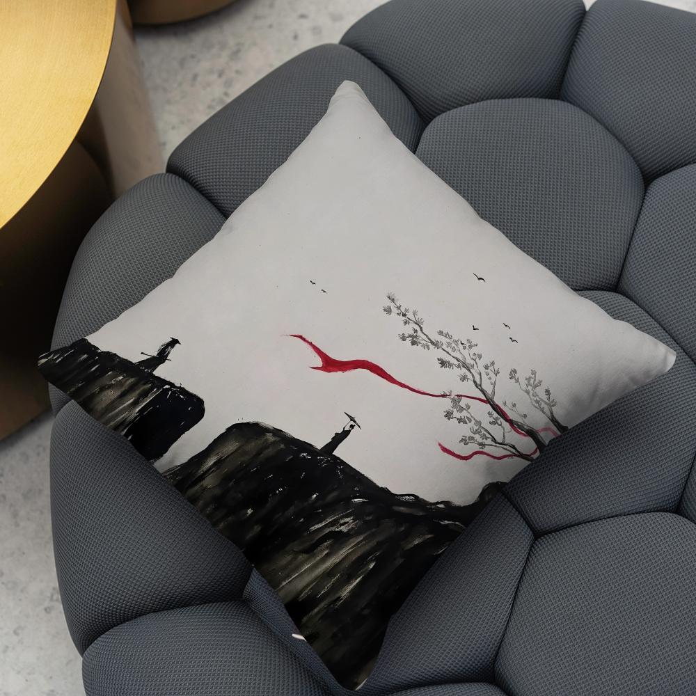 Chinese Ink Painting Style Cushion Cover Reversible Plush Pillow Cover – For Car, Sofa, Bedroom, Perfect As a Gift.