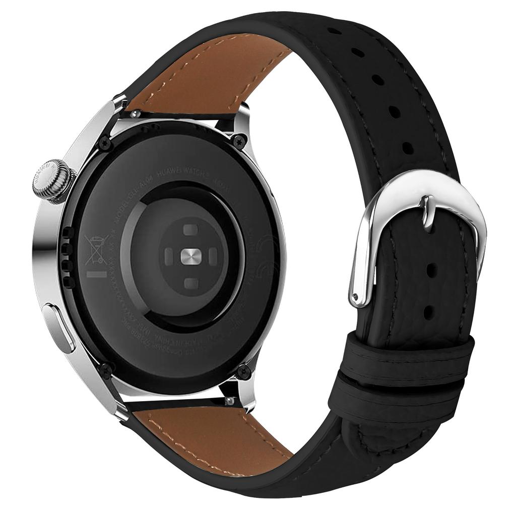 Replacement Strap for Samsung Galaxy Watch 46mm Litchi Texture PU Leather Watch Band with Metal Buckle