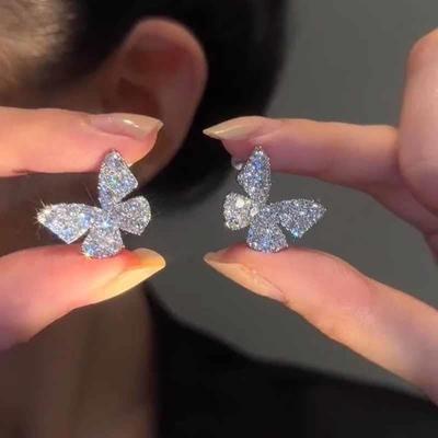 Luxury Classic Shiny Zircon Butterfly Earrings Korean Fashion Jewelry Party Gothic Girl's Exaggerated Accessories for Woman